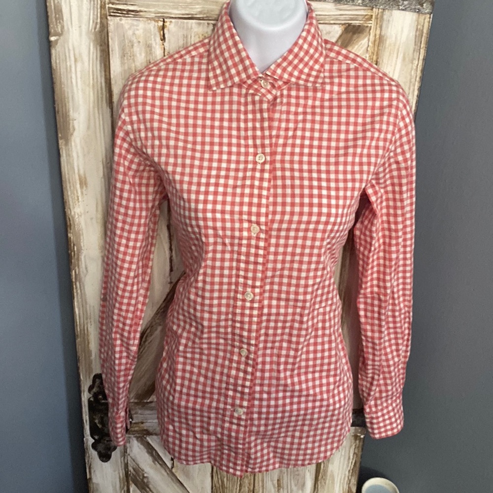 Faconnable 💯-% cotton XS checkered white and pink Long sleeve